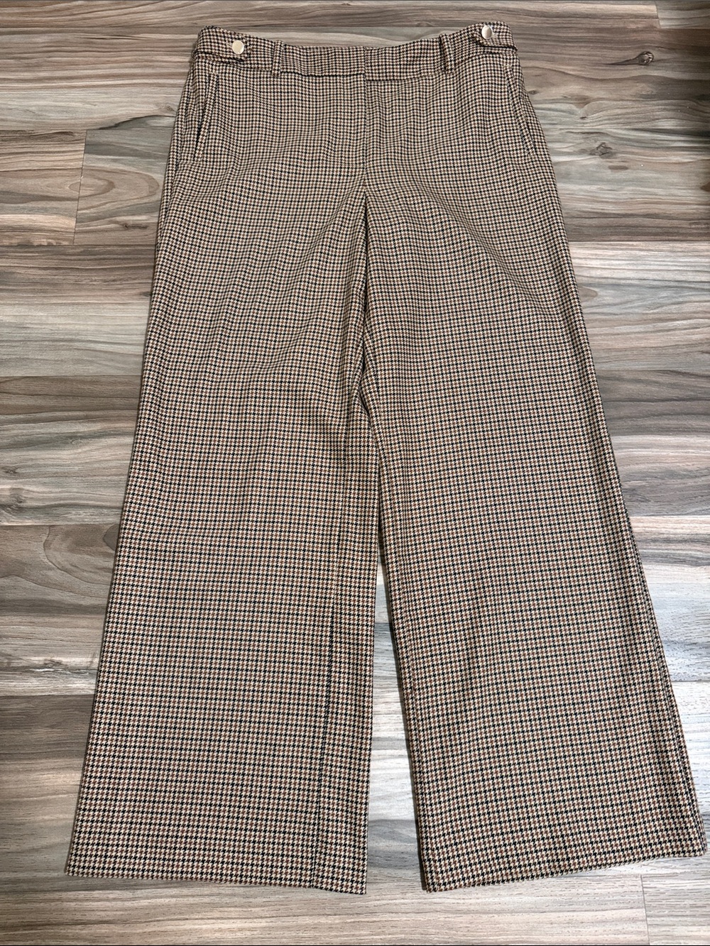 Talbots Greenwich Pants Women 14 Glen Houndstooth High Rise Wide Leg Wool NWOT